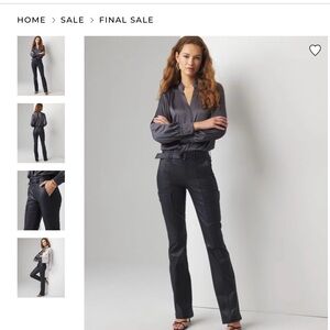 WHBM Dark Blue Faux Leather Boot-Cut Cargo Pants